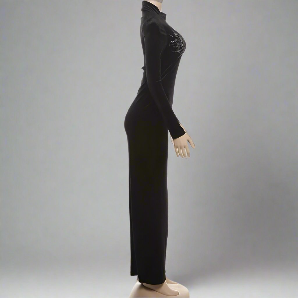 Embellished Bodycon Long Sleeves Maxi Dress
