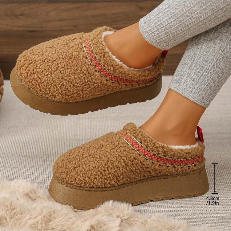 Fluffy Solid Color Round Toe Flat Heel Boot