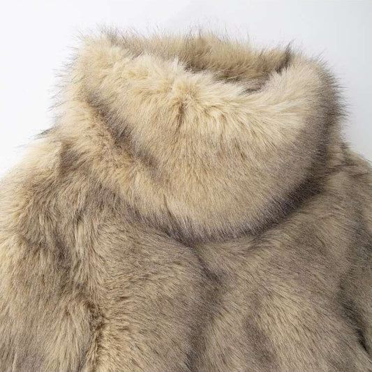 Fake Fur Fluffy Pullover Stand Collar Sweatshirts Coats