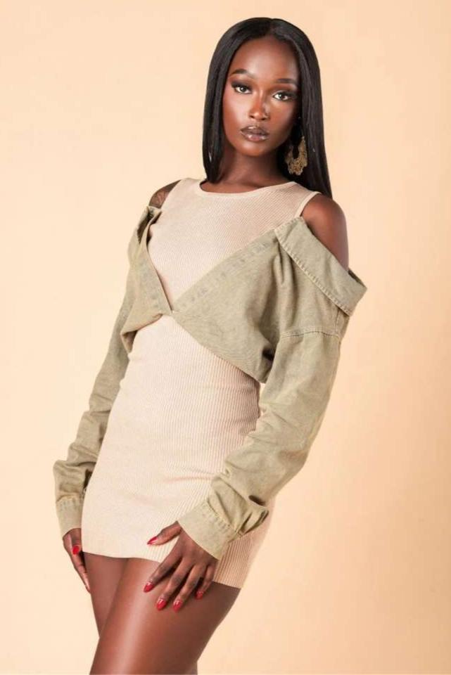 Denim Patchwork Pullover Long Sleeve Mini Dress
