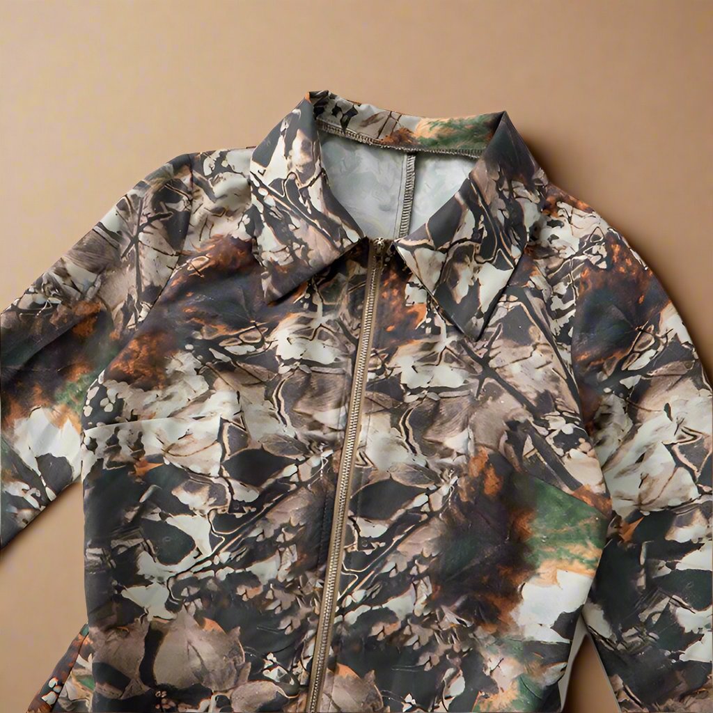Deep V Neck Lapel Camo Print Rompers
