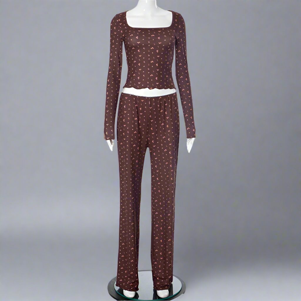 Lacework Disty Floral Print Cropped Pant Sets