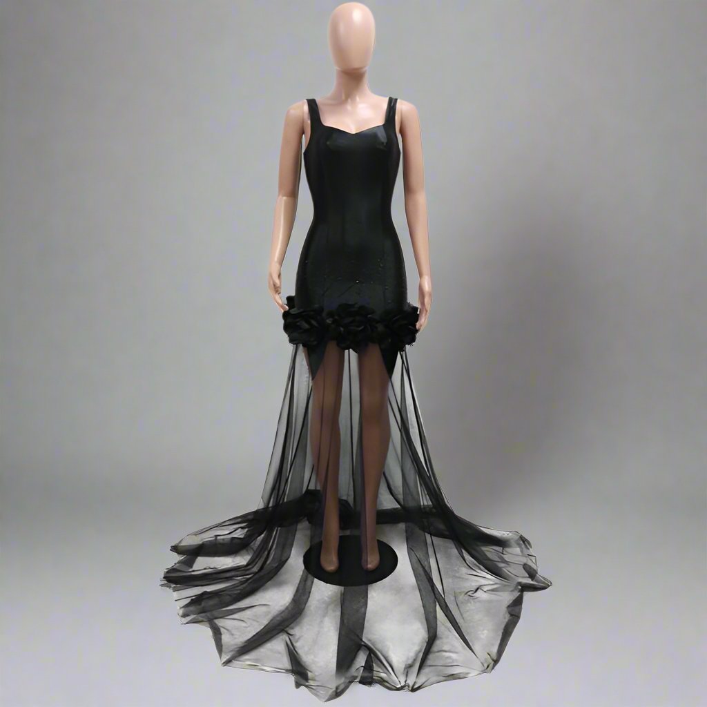 Luxurious Flower Hem Gauze Patchwork Sleeveless Maxi Dress