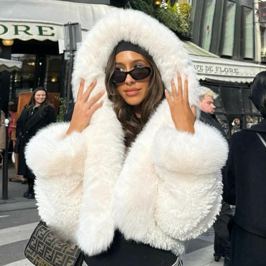 Fur Patchwork Hooded Fluff Loose Coats