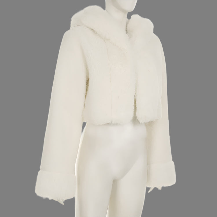 Fur Patchwork Hooded Fluff Loose Coats