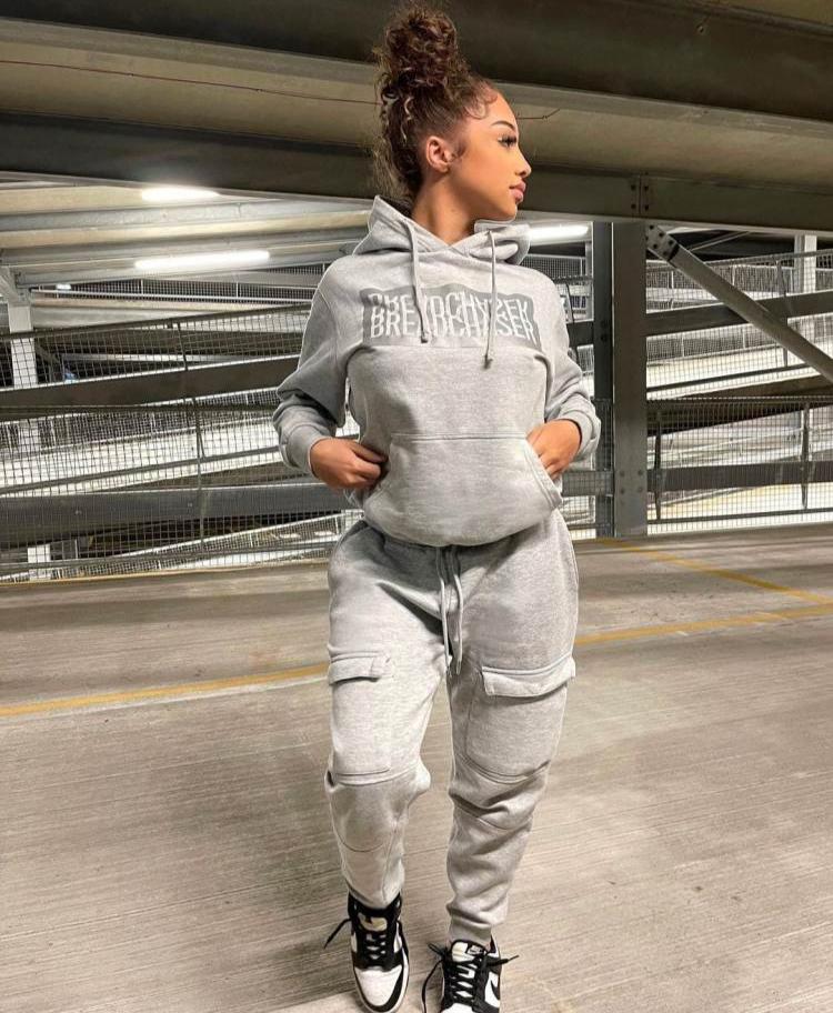 Letter Print Hooded Cargo Pocket Pant Sets