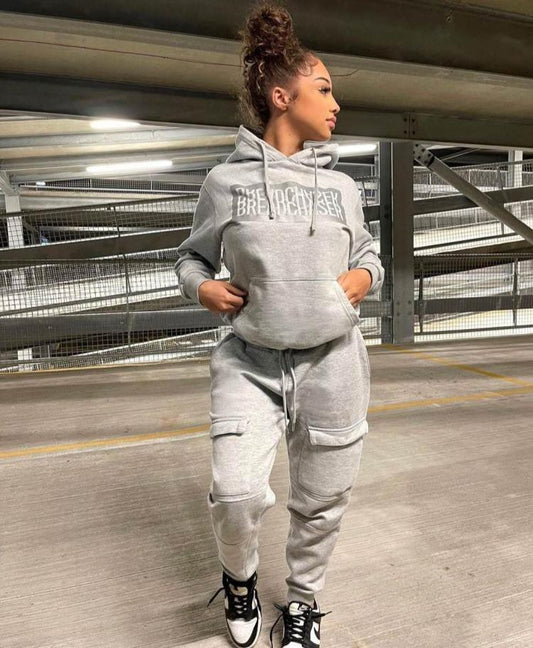 Letter Print Hooded Cargo Pocket Pant Sets