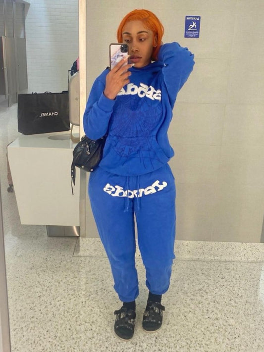 Spider Net Print Hooded Sweatpants Set