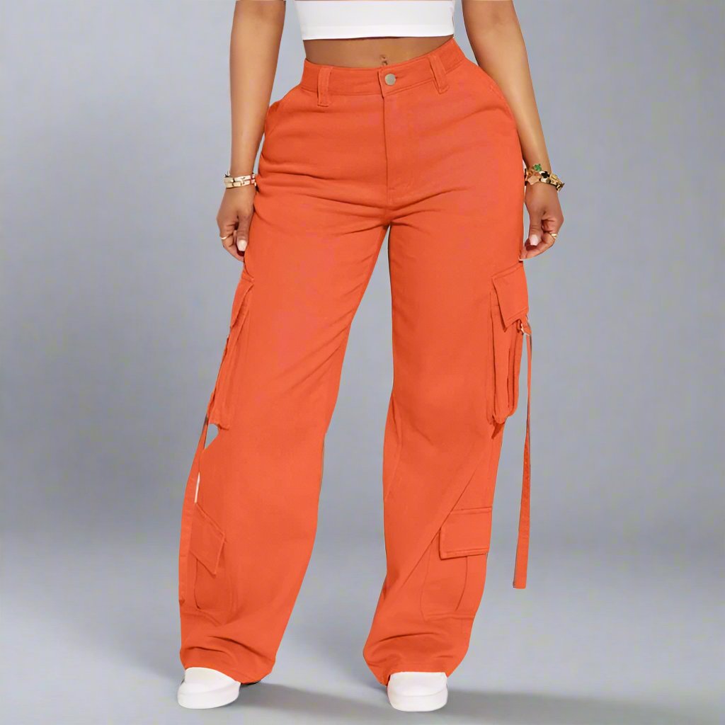 Solid Color Mid-rise Cargo Pants