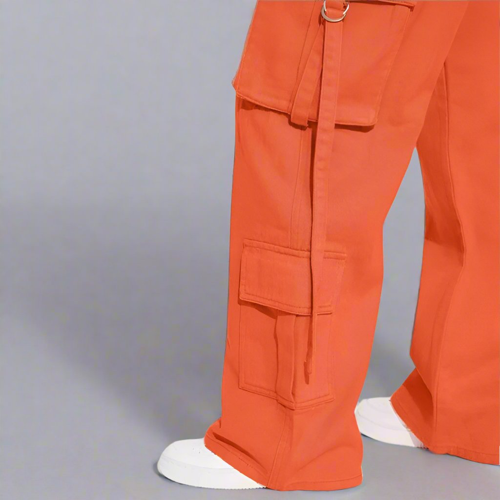 Solid Color Mid-rise Cargo Pants
