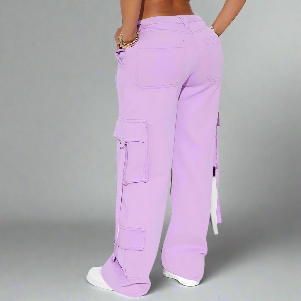 Solid Color Mid-rise Cargo Pants
