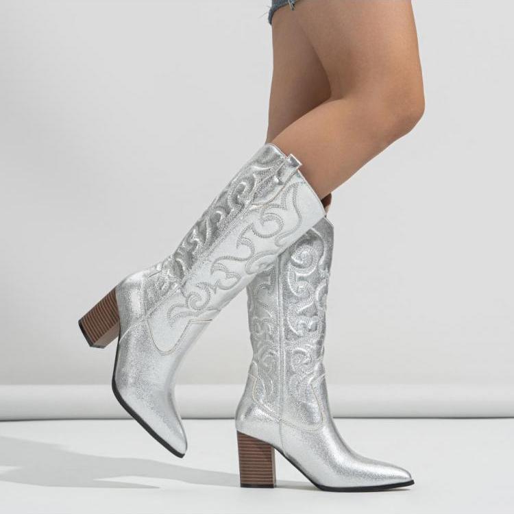 Ethnic Embroidery Metallic Pointed Pump Chelsea Boots