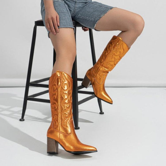 Ethnic Embroidery Metallic Pointed Pump Chelsea Boots