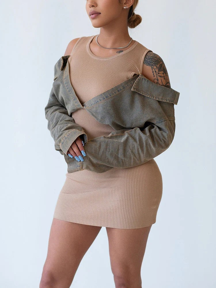 Denim Patch Detachable Mini Dress