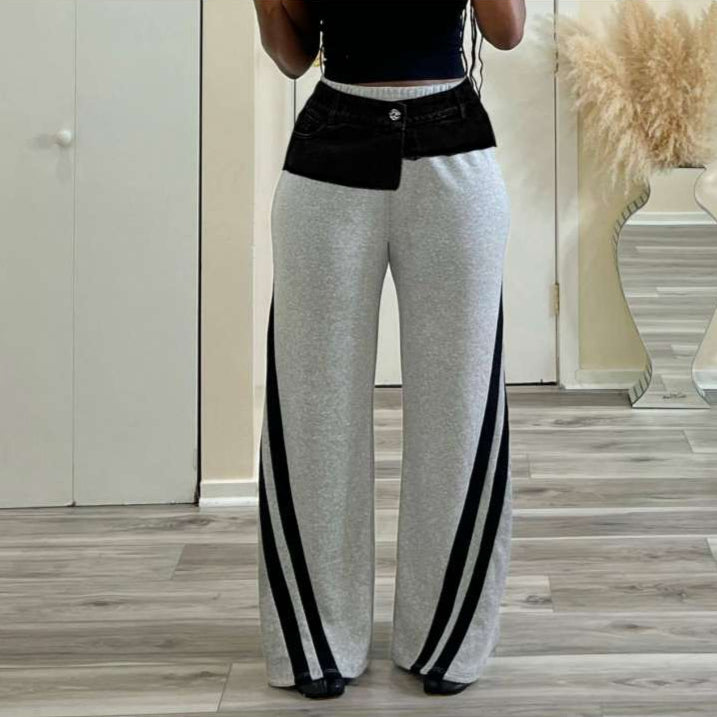 Color Matching Patchwork Stripe Patch Pants