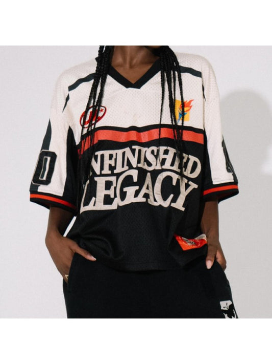 Colorblock Striped Mesh V Neck Jersey