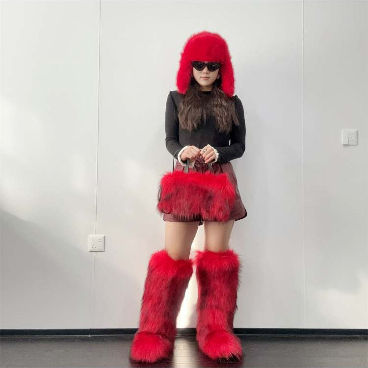 Colorblock Fur Knee-high Snow Boots