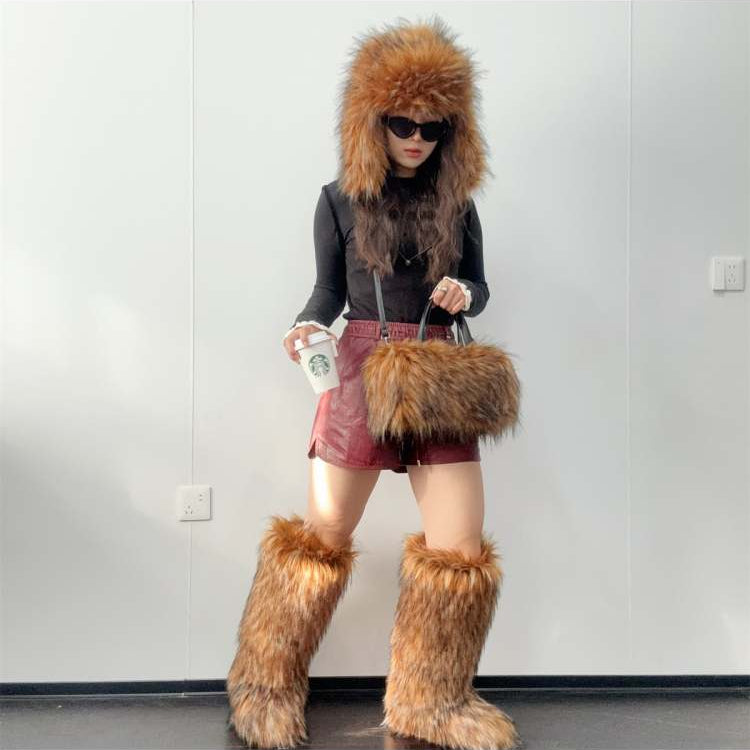 Colorblock Fur Knee-high Snow Boots