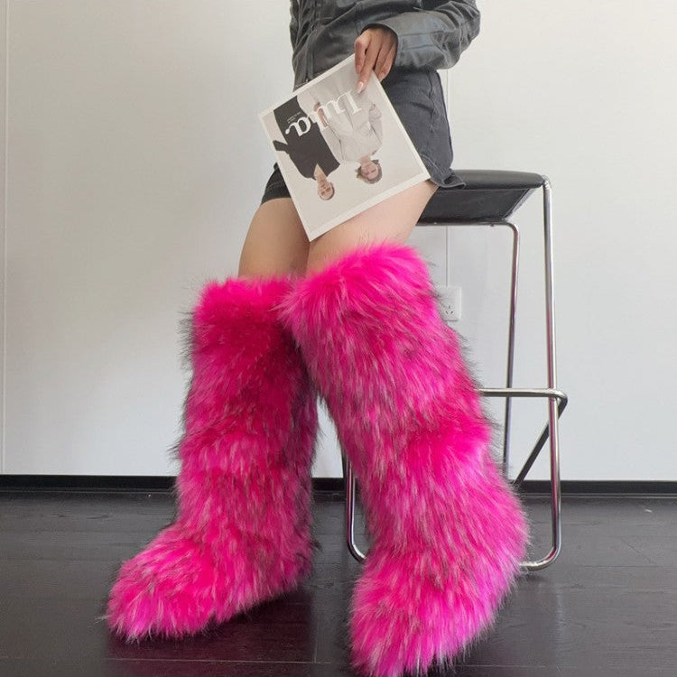 Colorblock Fur Knee-high Snow Boots