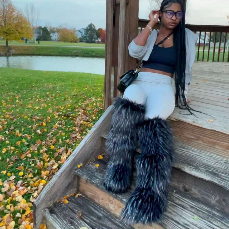 Colorblock Fur Knee-high Snow Boots