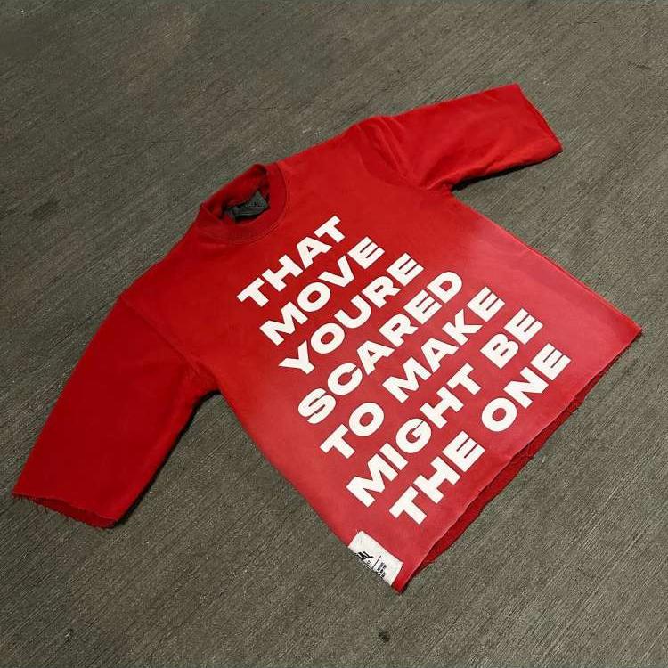 Gradient Letter Print Three-quarter Sleeve T-shirts