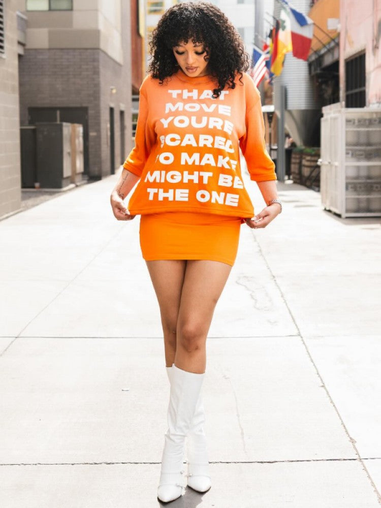 Gradient Letter Print Three-quarter Sleeve T-shirts