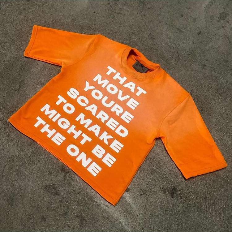Gradient Letter Print Three-quarter Sleeve T-shirts