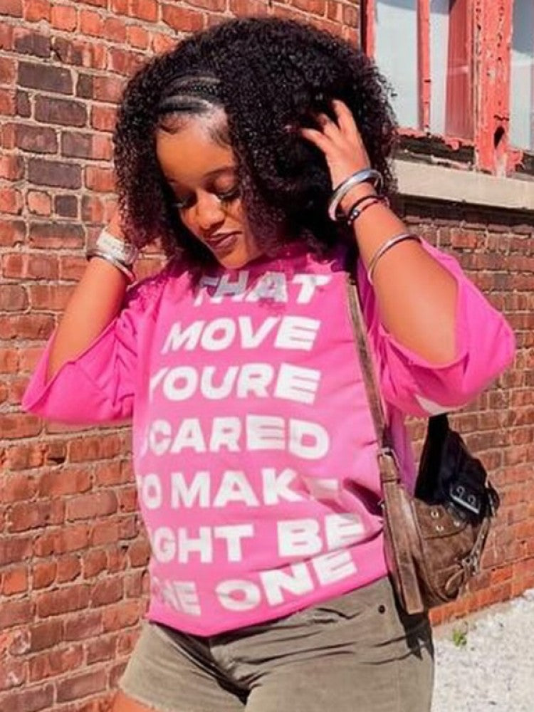 Gradient Letter Print Three-quarter Sleeve T-shirts