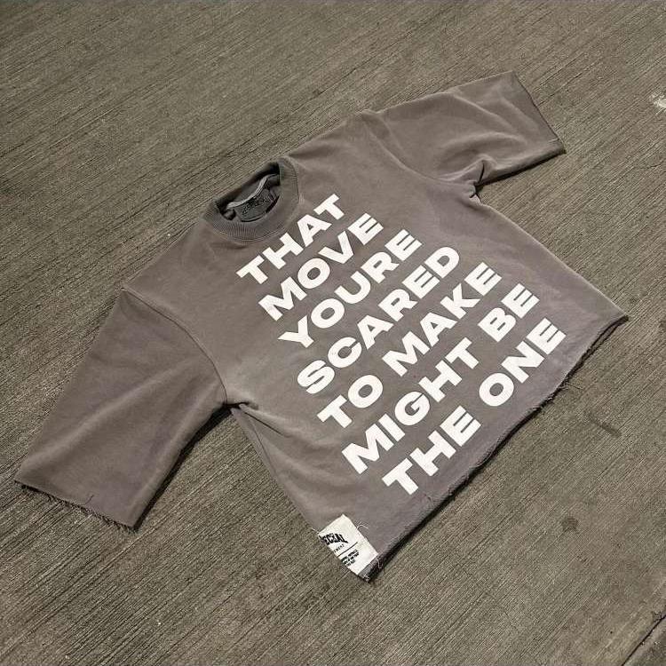Gradient Letter Print Three-quarter Sleeve T-shirts