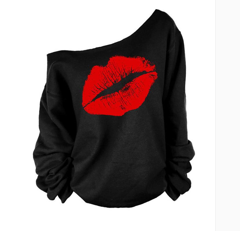 Women Off The Shoulder Lips Shirt.
