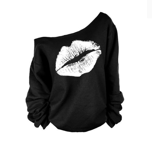 Women Off The Shoulder Lips Shirt.