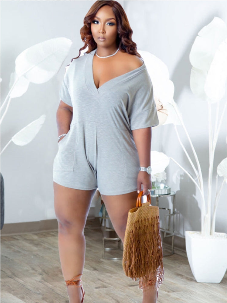 V Neck Short Sleeve Romper