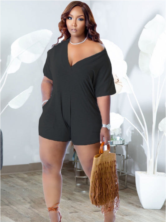 V Neck Short Sleeve Romper