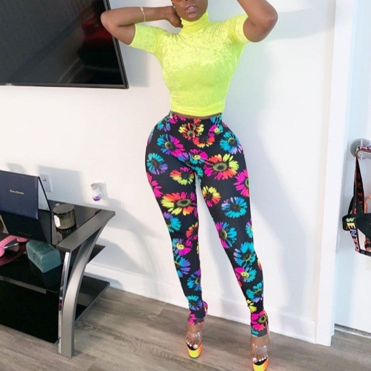 Leggings de cintura alta con diseño de bomba de flores