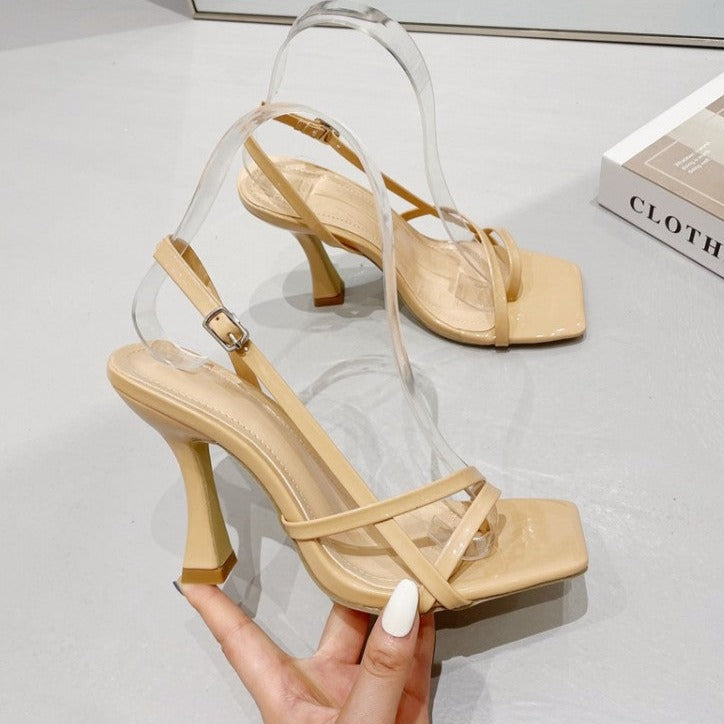 Sandalias de tacón alto con punta cuadrada