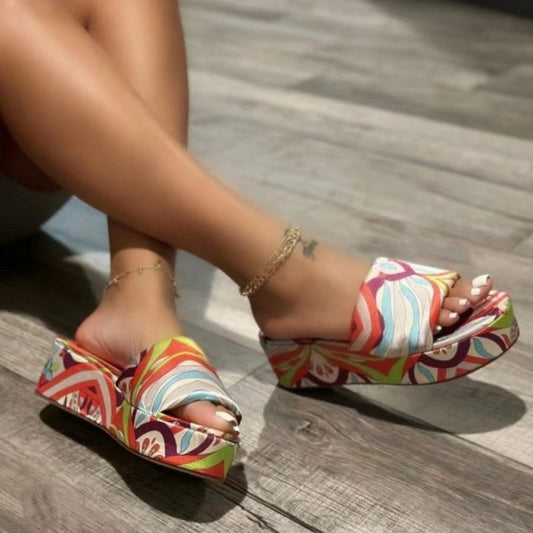 Satin Beach Platform Slippers.