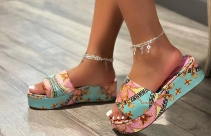 Satin Beach Platform Slippers.