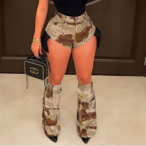 Camouflage Shorts With Matching Leg Sleeves.