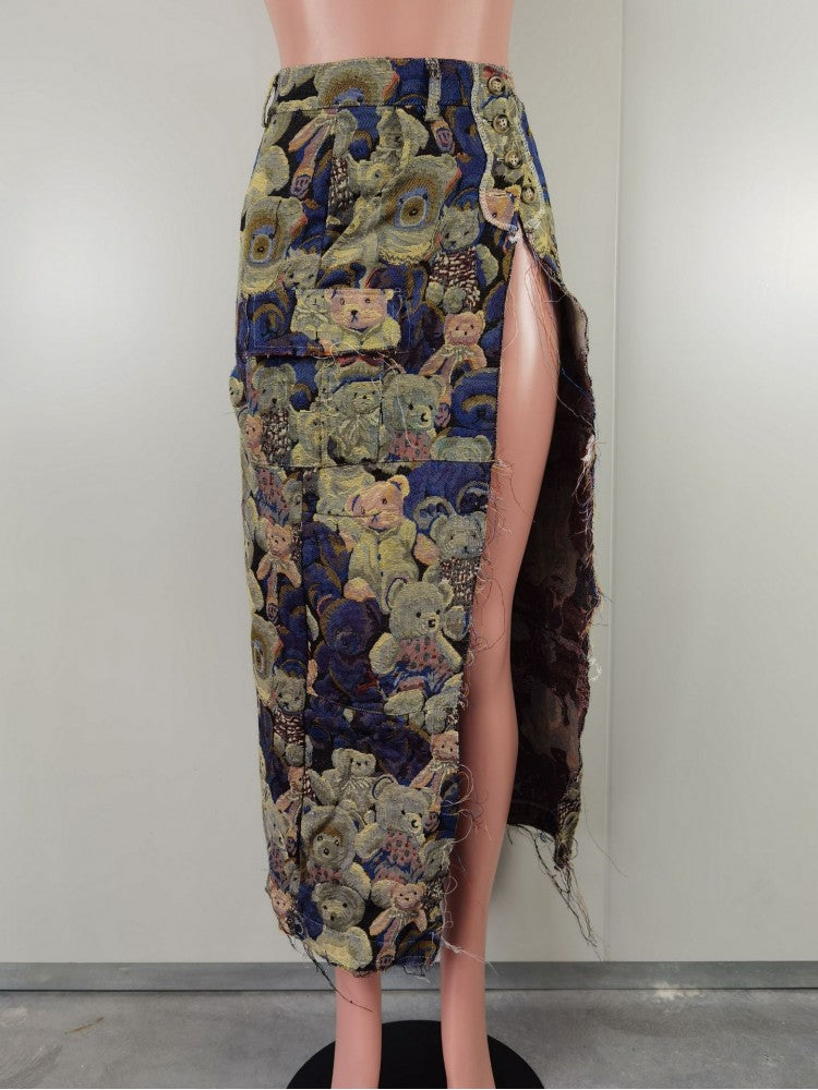 Falda con abertura en jacquard