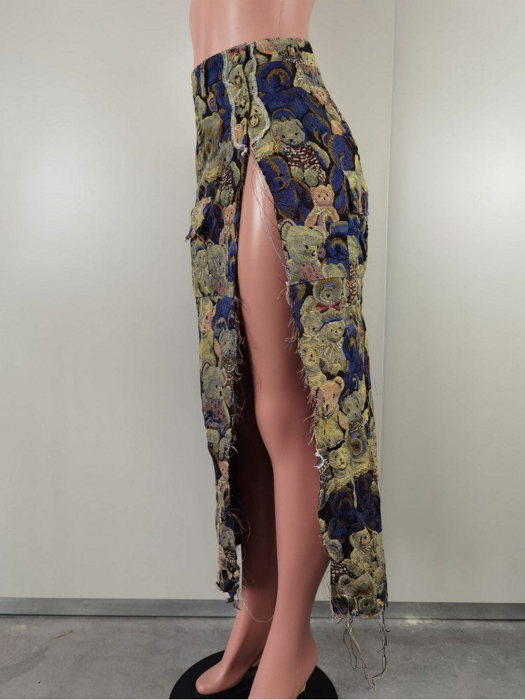 Falda con abertura en jacquard