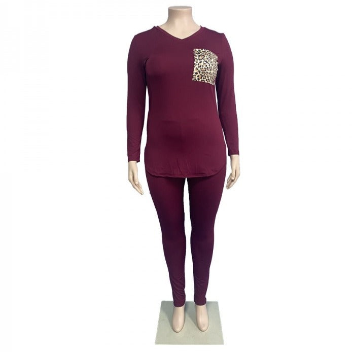 Conjunto de dos piezas de manga larga con estampado de leopardo de otoño