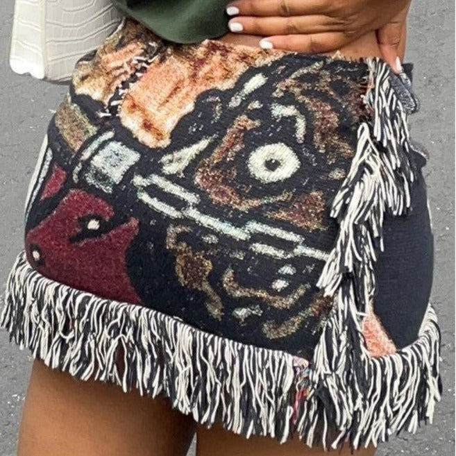 Tassel Velvet Mini Skirt