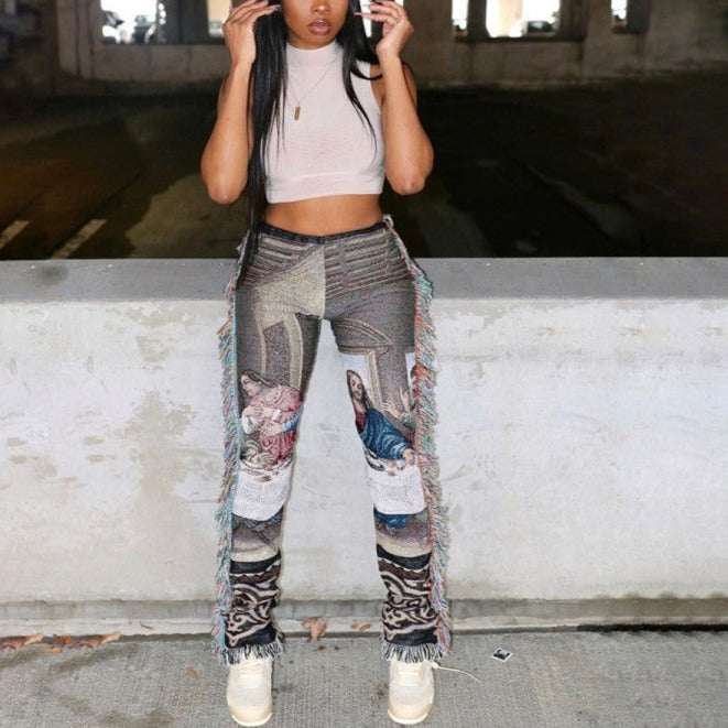Pantalones con borlas de talle medio