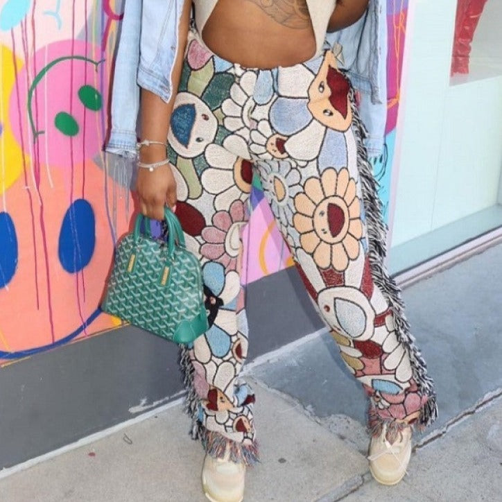 Pantalones con borlas de talle medio