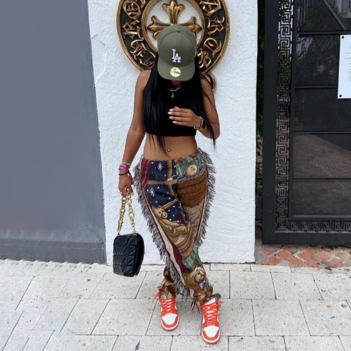 Pantalones con borlas de talle medio