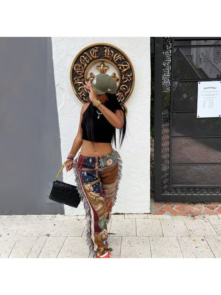 Pantalones con borlas de talle medio