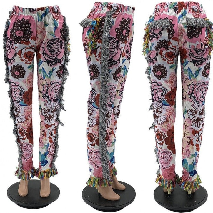 Pantalones con borlas de talle medio