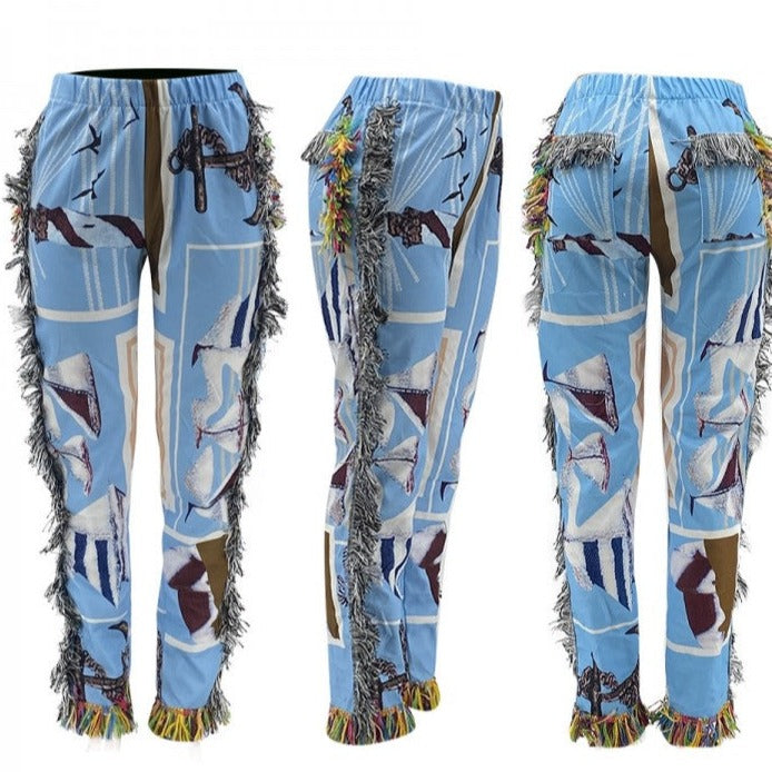 Pantalones con borlas de talle medio