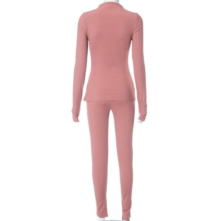 Ensemble pantalon à col roulé froncé et ourlet fendu