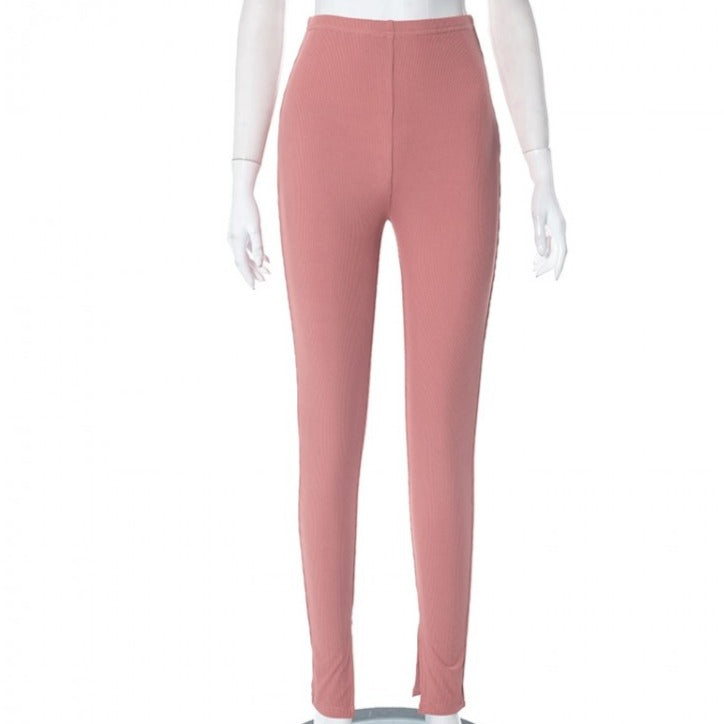 Ensemble pantalon à col roulé froncé et ourlet fendu
